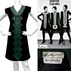 Vintage PIERRE CARDIN Lillie Rubin Mod Space Age 60s Dress S 4 Leather Lace Up